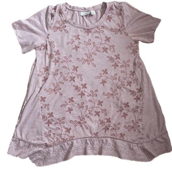 LOGO by Lori Goldstein Tops - Logo By Lori Goldstein Dusty Mauve Floral Swing Shirt XS Cottage Core Romance